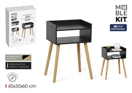 Inde Mesita de Noche Auxiliar de Madera en Negro, Mueble, 32.5 x 9.3 x 43.7 cm (2 Unidades)