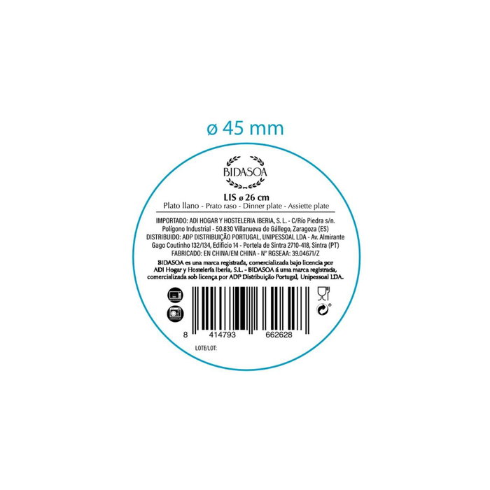 Plato Llano Porcelana Lis Bidasoa 26,25 cm