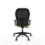 Silla de oficina Alocén con mecanismo Sincro/Traslack tapizada con Tela color Pistacho y malla color Negro. Equipada con lumbar 1D, Brazos 1D y Ruedas 65 mm parqué