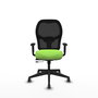 Silla de oficina Alocén con mecanismo Sincro/Traslack tapizada con Tela color Pistacho y malla color Negro. Equipada con lumbar 1D, Brazos 1D y Ruedas 65 mm parqué