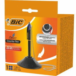 Bic 4 Colores Counter Pen con Base y Cadena, Azul