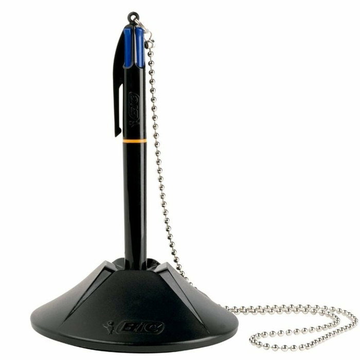 Bic 4 Colores Counter Pen con Base y Cadena, Azul Bic 4 Colores Counter Pen con Base y Cadena, Azul