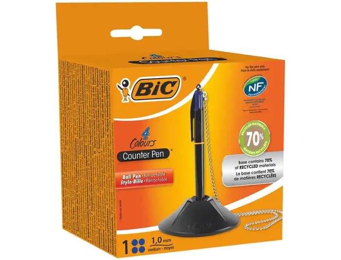 Bic 527507 Bolígrafo de Tinta de Aceite Retráctil 4 Colores Azul, Incluye Base + Cadena Bic 527507 Bolígrafo de Tinta de Aceite Retráctil 4 Colores Azul, Incluye Base + Cadena