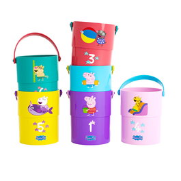 Deqube Cubos de Baño Apilables Peppa Pig para Bebés +12 Meses con Ilustraciones de Peppa y Amigos