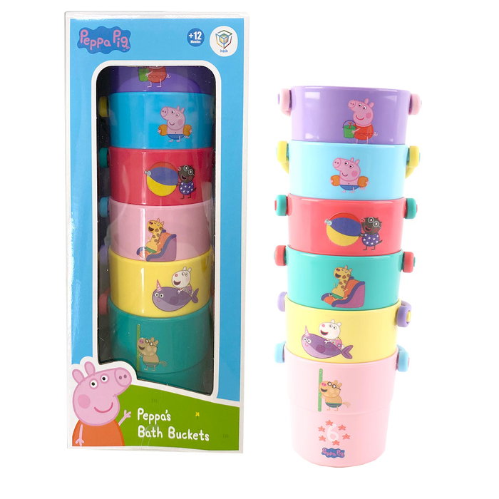 Deqube Cubos de Baño Apilables Peppa Pig para Bebés +12 Meses con Ilustraciones de Peppa y Amigos