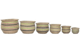 DKD Home Decor Set de 6 Maceteros de Fibra Trenzada Natural