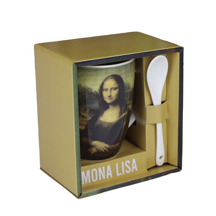 Enesco Taza de Cerámica con Cuchara Mona Lisa, Inspirada en la Obra de Leonardo da Vinci, para Café o Té