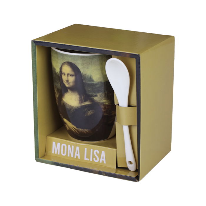 Enesco Taza de Cerámica con Cuchara Mona Lisa, Inspirada en la Obra de Leonardo da Vinci, para Café o Té