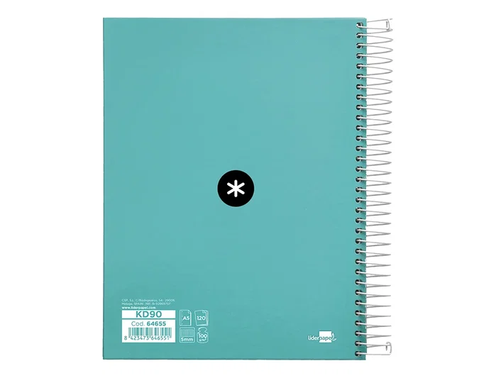 Antartik Cuaderno espiral A5 micro tapa forrada 120h 90g cuadro 5mm color menta