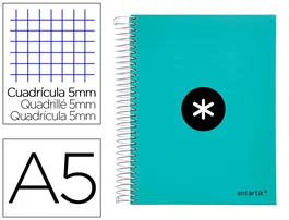 Antartik Cuaderno espiral A5 micro tapa forrada 120h 90g cuadro 5mm color menta