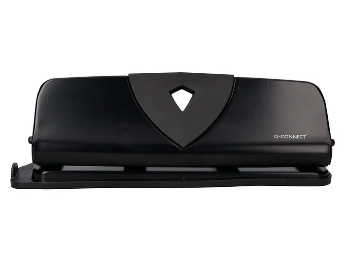 Q-connect Perforadora Q-KF01238 4 Agujeros con Regleta, Apertura 1.6mm, Capacidad 16 Hojas, Color Negro, Metálico y Plástico, 280x110mm Base