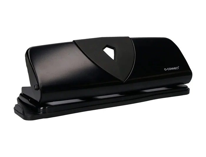 Q-connect Perforadora Q-KF01238 4 Agujeros con Regleta, Apertura 1.6mm, Capacidad 16 Hojas, Color Negro, Metálico y Plástico, 280x110mm Base