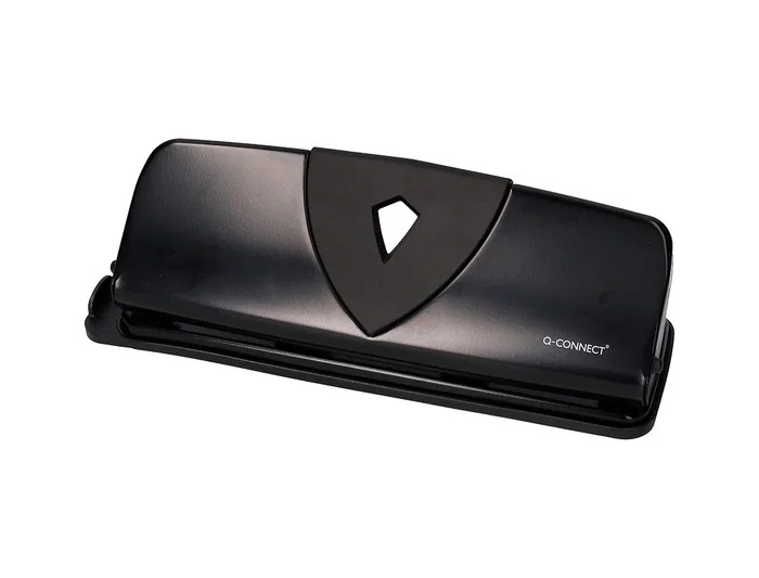 Q-connect Perforadora Q-KF01238 4 Agujeros con Regleta, Apertura 1.6mm, Capacidad 16 Hojas, Color Negro, Metálico y Plástico, 280x110mm Base