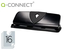Q-connect Perforadora Q-KF01238 4 Agujeros con Regleta, Apertura 1.6mm, Capacidad 16 Hojas, Color Negro, Metálico y Plástico, 280x110mm Base