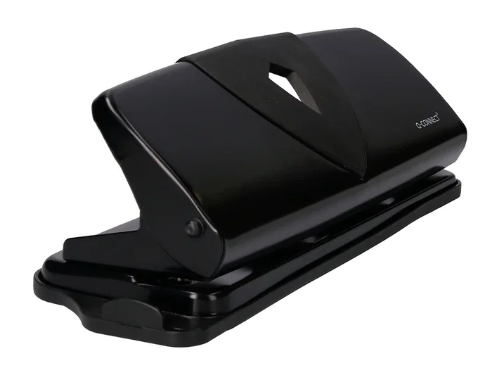 Q-connect Perforadora Q-KF01238 4 Agujeros con Regleta, Apertura 1.6mm, Capacidad 16 Hojas, Color Negro, Metálico y Plástico, 280x110mm Base