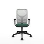 Silla de oficina Motilla con mecanismo Sincro tapizada con Tela color Verde botella y malla color Blanco. Equipada con lumbar 1D, Brazos 1D y Ruedas 65mm nailon