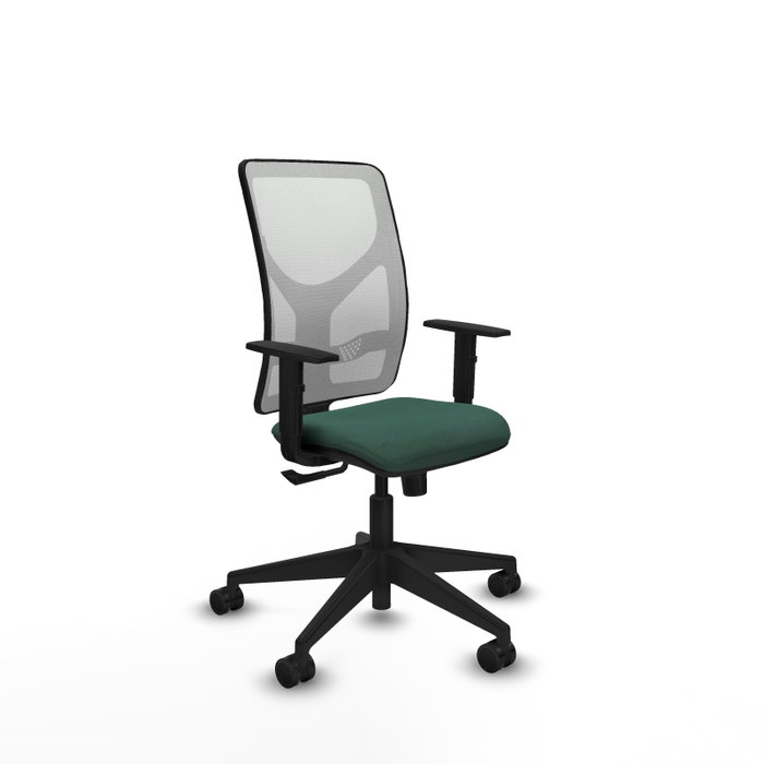 Silla de oficina Motilla con mecanismo Sincro tapizada con Tela color Verde botella y malla color Blanco. Equipada con lumbar 1D, Brazos 1D y Ruedas 65mm nailon Silla de oficina Motilla con mecanismo Sincro tapizada con Tela color Verde botella y malla color Blanco. Equipada con lumbar 1D, Brazos 1D y Ruedas 65mm nailon