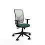 Silla de oficina Motilla con mecanismo Sincro tapizada con Tela color Verde botella y malla color Blanco. Equipada con lumbar 1D, Brazos 1D y Ruedas 65mm nailon