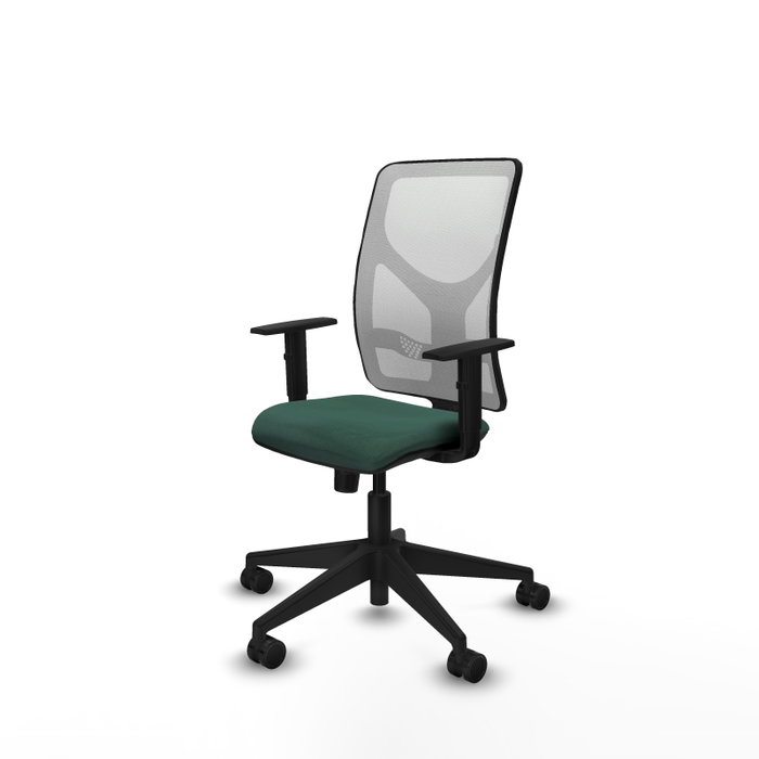 Silla de oficina Motilla con mecanismo Sincro tapizada con Tela color Verde botella y malla color Blanco. Equipada con lumbar 1D, Brazos 1D y Ruedas 65mm nailon Silla de oficina Motilla con mecanismo Sincro tapizada con Tela color Verde botella y malla color Blanco. Equipada con lumbar 1D, Brazos 1D y Ruedas 65mm nailon