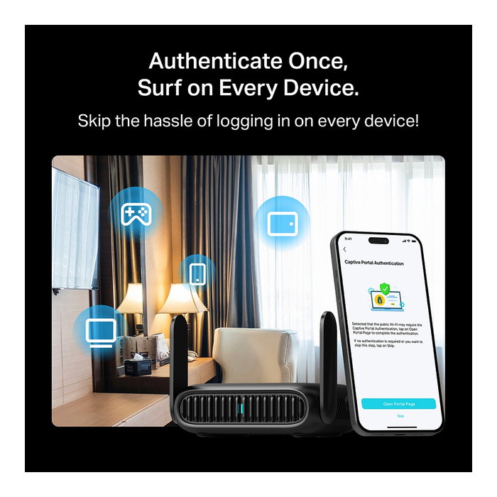 TP-Link TL-WR3602BE BE3600 Router Wi-Fi 7 Portátil, Wi-Fi 7 802.11be Dual Band (2.4 GHz/5 GHz), Velocidad 2882 Mbps, 1 Puerto 2.5G LAN, Negro
