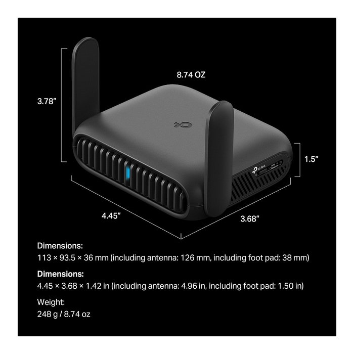 TP-Link TL-WR3602BE BE3600 Router Wi-Fi 7 Portátil, Wi-Fi 7 802.11be Dual Band (2.4 GHz/5 GHz), Velocidad 2882 Mbps, 1 Puerto 2.5G LAN, Negro