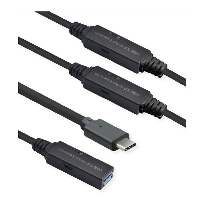 ROLINE Cable Repetidor Activo USB 3.2 Gen 1 Tipo A a C, 20 m, Negro