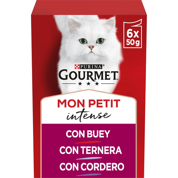 Gourmet Mon Petit Comida Húmeda para Gatos, Pack 8 Sobres de 50gr con Buey, Ternera y Cordero Gourmet Mon Petit Comida Húmeda para Gatos, Pack 8 Sobres de 50gr con Buey, Ternera y Cordero