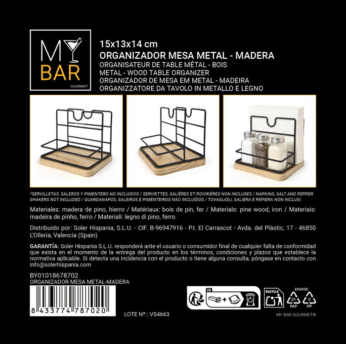 Inde Organizador Mesa Metal-Madera 13.6 cm x 13.7 cm x 15.4 cm My Bar (12 Unidades) Inde Organizador Mesa Metal-Madera 13.6 cm x 13.7 cm x 15.4 cm My Bar (12 Unidades)