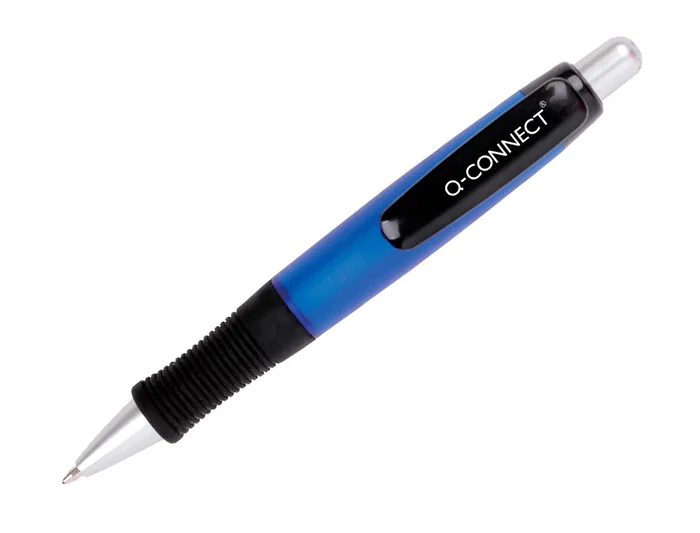 Q-connect Bolígrafo Premium Retráctil con Sujeción de Caucho, Punta 1 mm, Color Azul