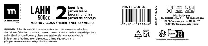 La Mediterranea Set de 2 Jarras "Lahn" de 500 cc, Modelo Mediterráneo (12 Cajas)
