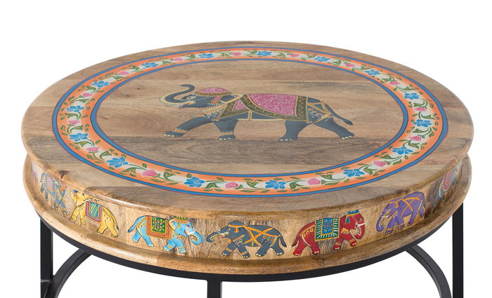 GINER Y COLOMER Mesa de Centro de Madera de Mango y Metal Multicolor 80x80x47 cm