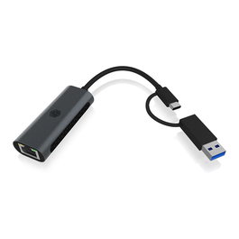 ICY BOX IB-LAN301-C3 Adaptador USB 3.2 Gen 1 Tipo-A/C a Ethernet LAN 2.5 Gb/s, Plug & Play, Aluminio y Plástico, Antracita