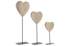 DKD Home Decor Set de Decoración de 3 Piezas con Corazón en Paulownia y Metal