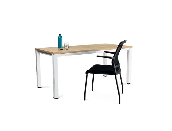 Rocada Silla Confidente Brazos Fijos Estructura Metálica Asiento Tela Ignífuga Azul Respaldo Malla