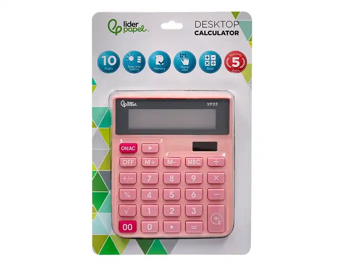 Liderpapel xf23 Calculadora de Sobremesa 10 Dígitos Solar y Pilas Color Rosa 127x105x24 mm