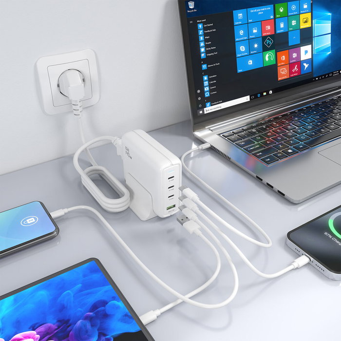 AISENS Cargador Sobremesa GaN 140W 3x USB-C PD3.1 1x USB-A Blanco