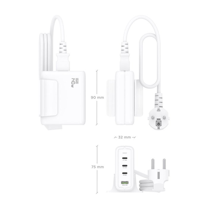 AISENS Cargador Sobremesa GaN 140W 3x USB-C PD3.1 1x USB-A Blanco