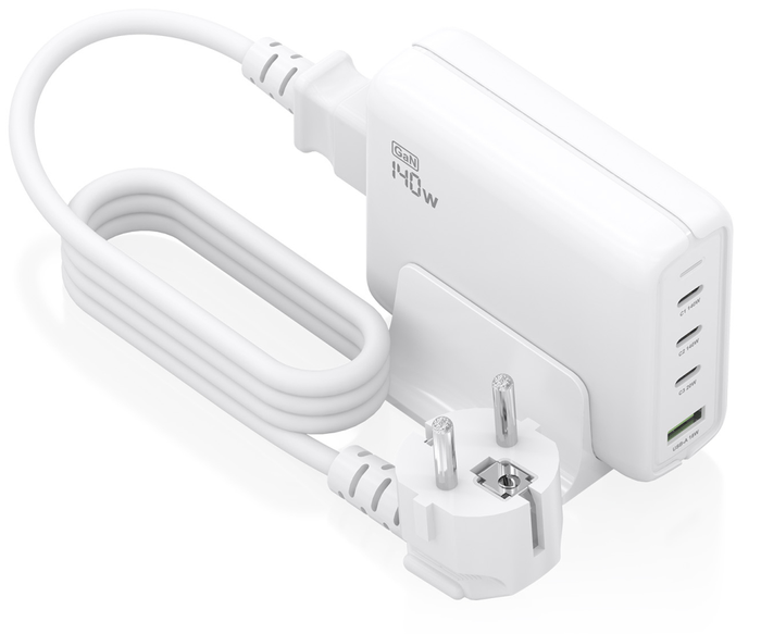 AISENS Cargador Sobremesa GaN 140W, 3x USB-C PD3.1 QC4.0 QC5.0, 1x USB-A QC3.0, Blanco