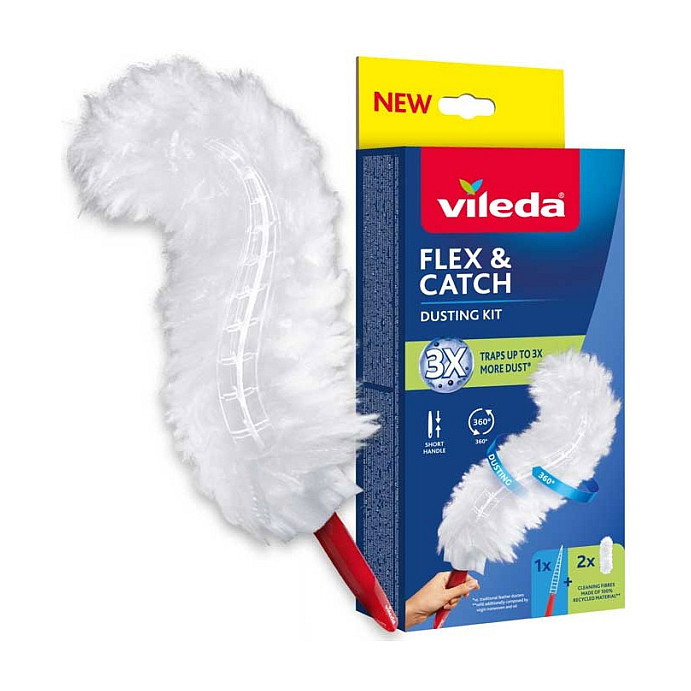 Vileda Flex & Catch Atrapapolvo con Mango Corto + 1 Repuesto Vileda Flex & Catch Atrapapolvo con Mango Corto + 1 Repuesto