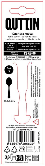 Inde Set de 3 Cucharas de Mesa 'Sofia' con Grosor de 2 mm, Dimensiones 19.8 x 4.6 cm (12 Cajas)