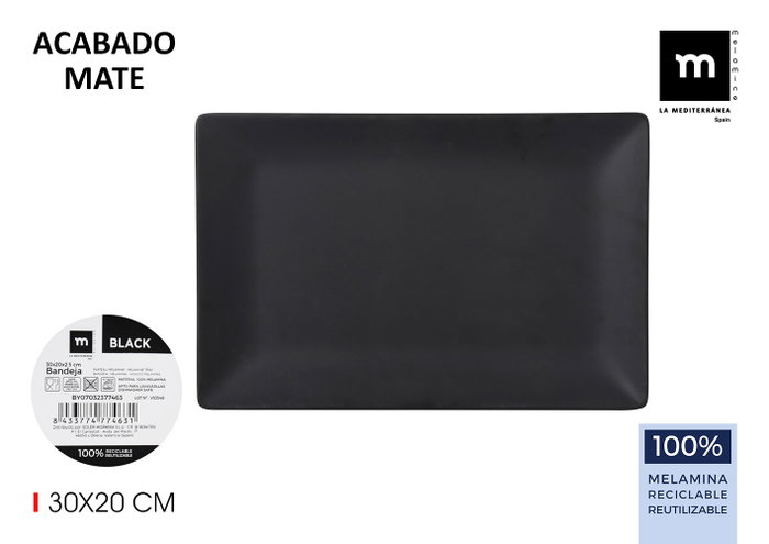 La Mediterranea Bandeja Melamina Mate Black 30 x 20 x 2.5 cm (12 Unidades)移 La Mediterranea Bandeja Melamina Mate Black 30 x 20 x 2.5 cm (12 Unidades)移