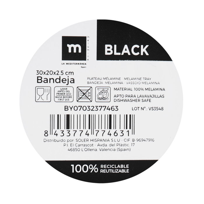 La Mediterranea Bandeja Melamina Mate Black 30 x 20 x 2.5 cm (12 Unidades)移 La Mediterranea Bandeja Melamina Mate Black 30 x 20 x 2.5 cm (12 Unidades)移