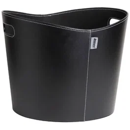 Aduro Proline Cesta de madera con piel sintética negra y costuras visibles - Asas - Ø 39 x 31 cm