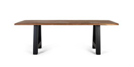 GINER Y COLOMER Mesa de Comedor de Madera de Acacia 240 cm con Patas de Metal Negro - 240x100x77 cm - Estilo Natural y Moderno