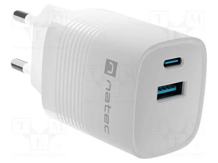 Natec NUC-2140 Cargador GaN con USB-A y USB-C Blanco Natec NUC-2140 Cargador GaN con USB-A y USB-C Blanco