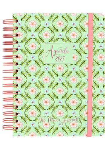 FINOCAM Agenda Anual 2027 Flower Journal Wire-O Verde con Goma FINOCAM Agenda Anual 2027 Flower Journal Wire-O Verde con Goma