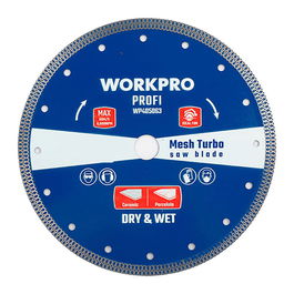 Workpro Disco diamantado continuo turbo Profi Ø125 x 22.2 mm, 12200 RPM, para corte de piedra, hormigón, ladrillo y cerámica