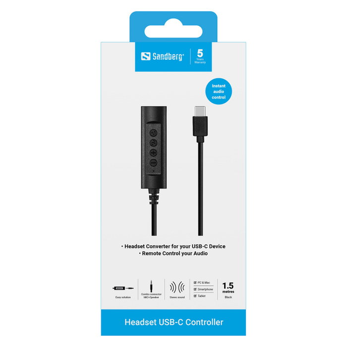 SANDBERG Headset USB-C Controller 1,5m