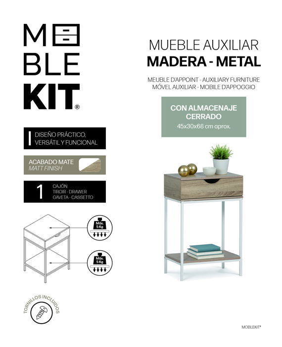 Inde Mueble C/Cajon Madera-Metal 45x30x68cm