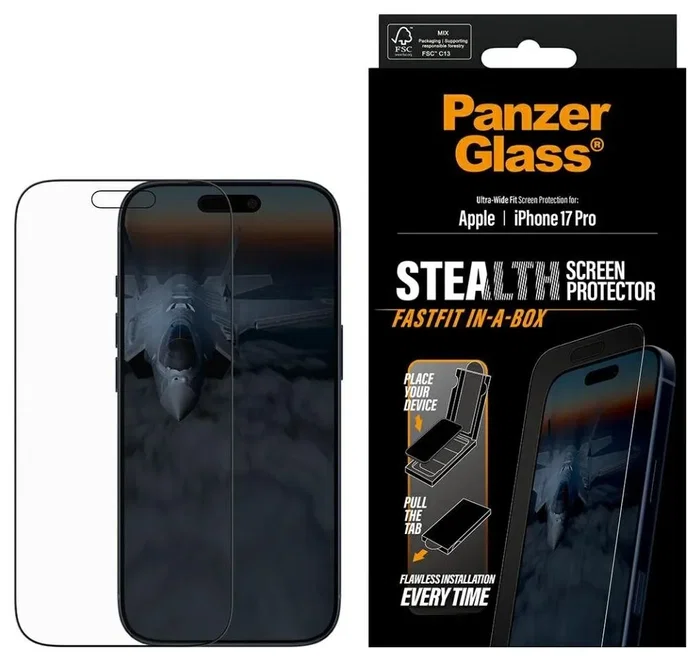 PanzerGlass Stealth Screen Protector con Marco Negro para iPhone 17 Pro